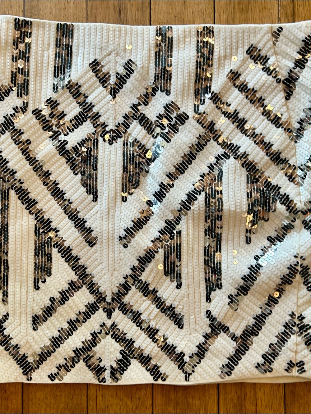 Express White Skirt with Black and Gold Sequin Geometric Design
